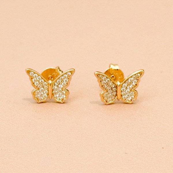 BRINCO BORBOLETA CRAVEJADA MÉDIA GOLD