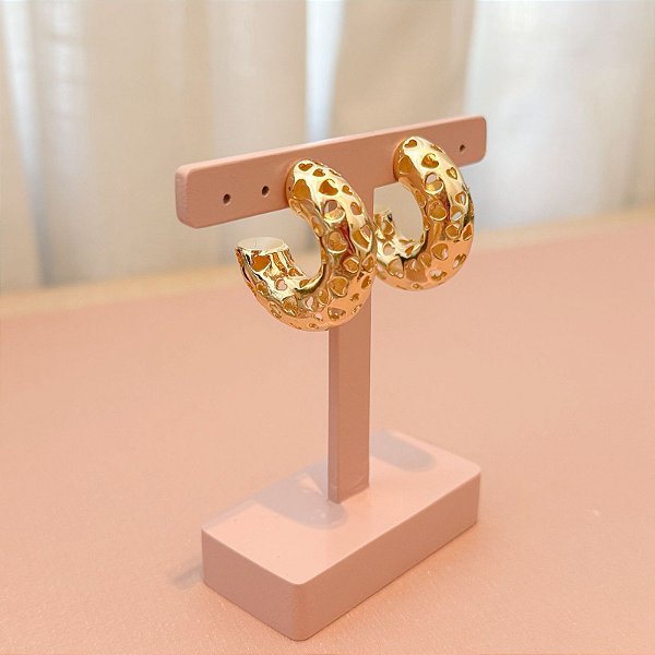 ARGOLA TUBO CORAÇÕES VAZADOS GOLD