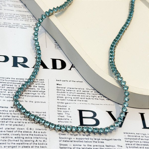 COLAR RIVIERA ÁGUA MARINHA AZUL 40CM