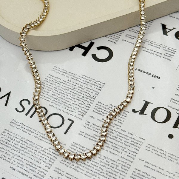 COLAR RIVIERA DOURADA CRISTAL 45CM