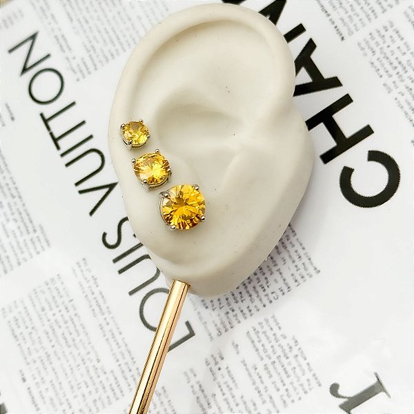 TRIO DE BRINCOS PONTO DE LUZ CITRINO