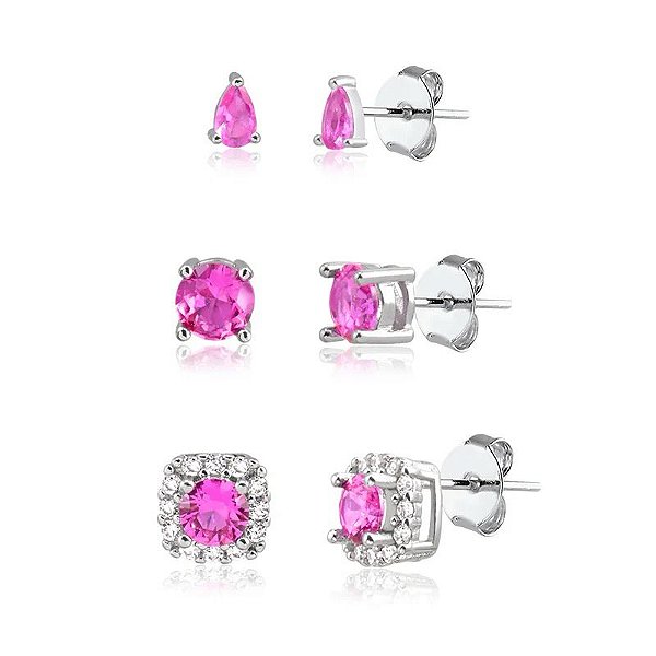 TRIO DE BRINCOS ROSA PINK ALANA