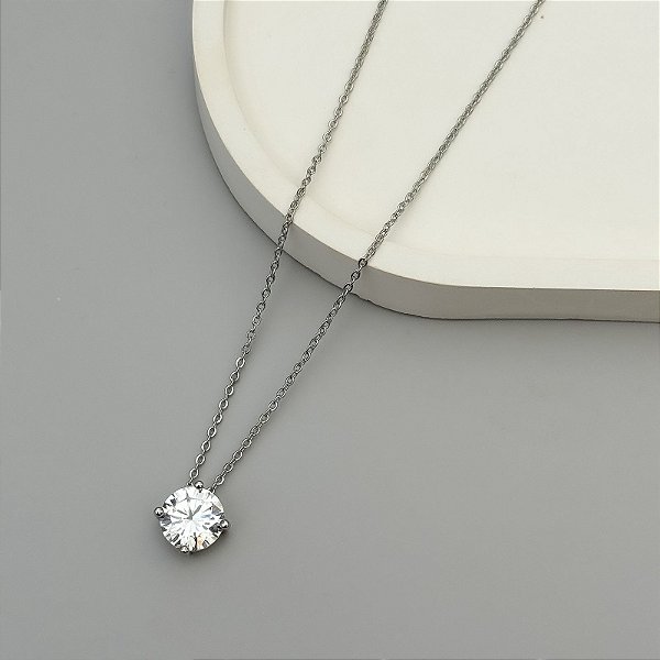 COLAR PONTO DE LUZ CRISTAL 10MM RÓDIO BRANCO