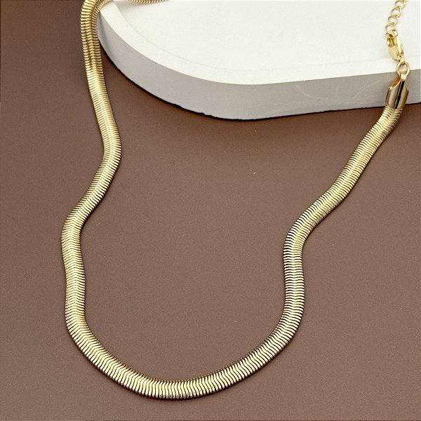 CHOKER FITA 5MM DOURADA 40CM