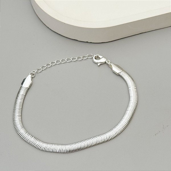 PULSEIRA FITA 5MM PRATA 17CM + 5CM EXTENSOR