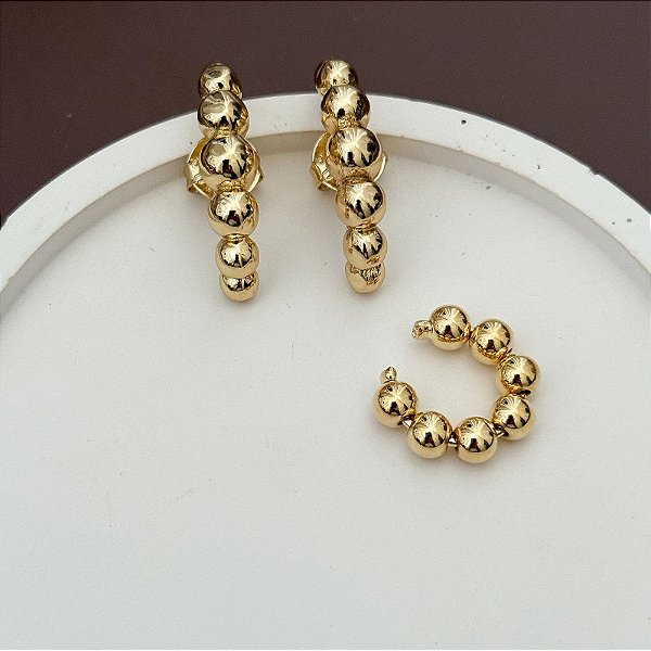 KIT BRINCO E PIERCING DE ORELHA FAKE BOLINHAS DOUR