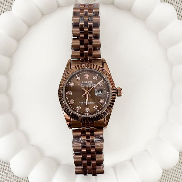RELÓGIO FEMININO LUXO DATE JUST MARROM 31MM