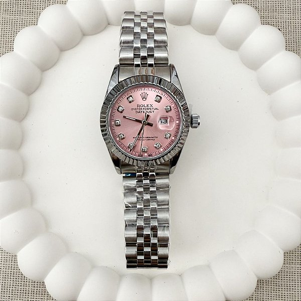 RELÓGIO FEMININO LUXO DATE JUST PRATA E ROSA 31MM