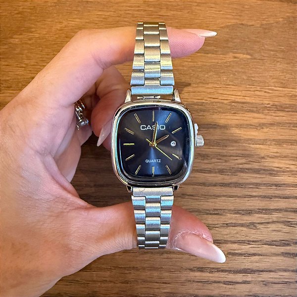 RELÓGIO CASIO MINI PRATA MOSTRADOR BLACK GOLD