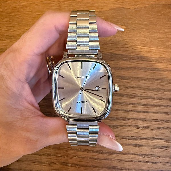 RELÓGIO CASIO VINTAGE QUADRADO PRATA MOSTRADOR PRATA