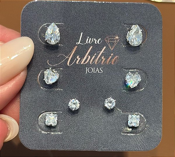 KIT 4 BRINCOS CRISTAL BONJOUR