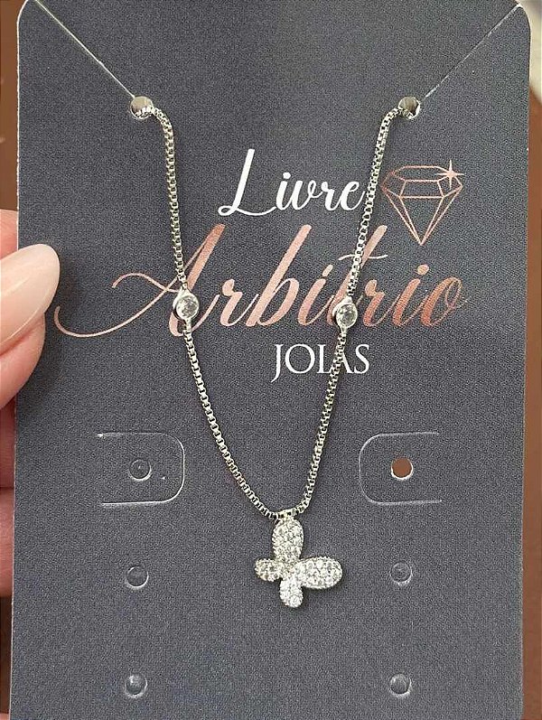 COLAR VENEZIANA 40CM BORBOLETA PEDRAS