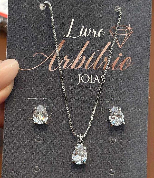 CONJUNTO COLAR E BRINCO GOTA PONTO DE LUZ