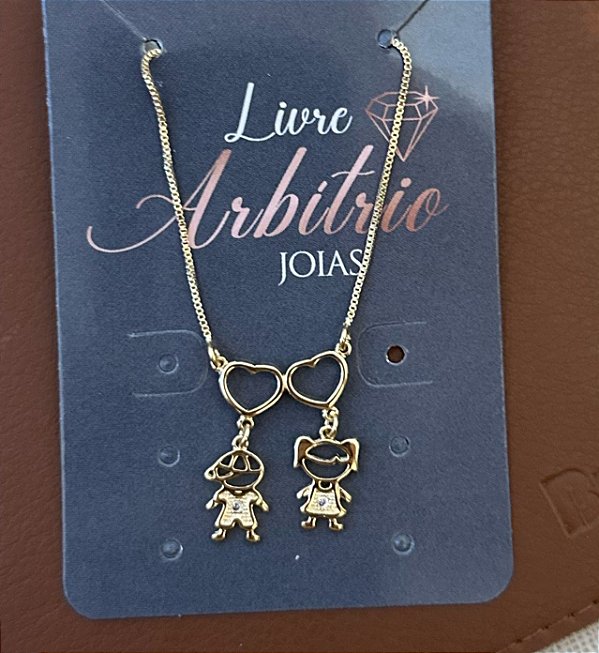 COLAR VENEZIANA CANGA CORAÇÕES MENINO E MENINA