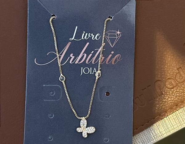 COLAR VENEZIANA 40CM BORBOLETA PEDRAS