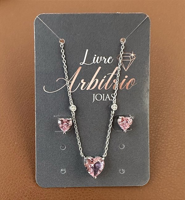 CONJUNTO BRINCO COLAR CORAÇÃO MORGANITA RAFA