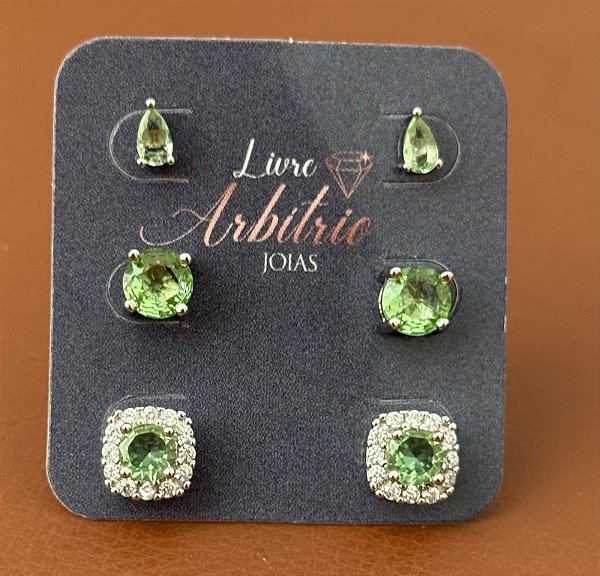 TRIO DE BRINCOS MAÇA VERDE ALANA
