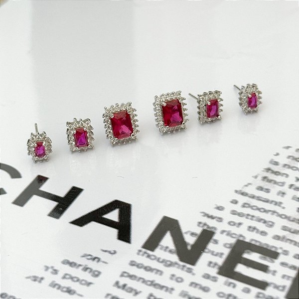 TRIO BRINCO RETANGULAR RUBI BELINDA