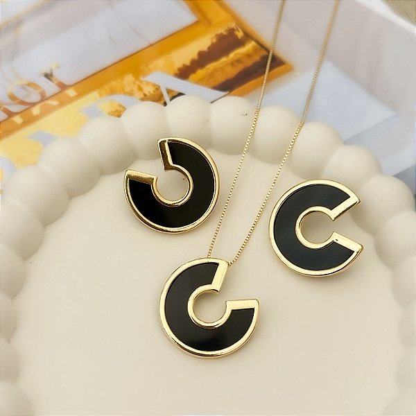 CONJUNTO COLAR E BRINCO AURELIA BLACK