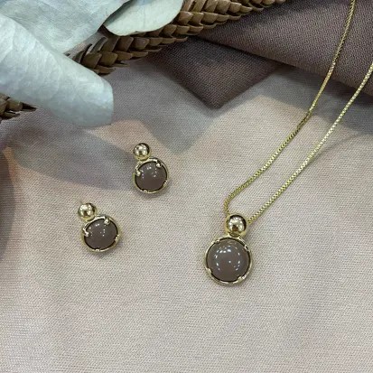 CONJUNTO COLAR E BRINCO DELICATE MOCCA