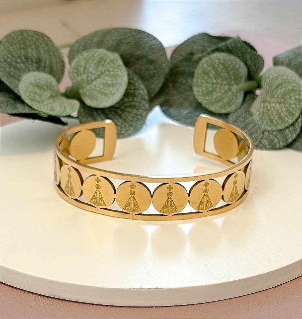 BRACELETE NOSSA SENHORA APARECIDA GOLD - AÇO 316L