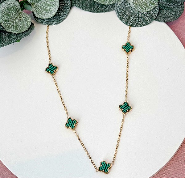 COLAR VAN CLEEF VIRGINIA VERDE LISTRADO - AÇO 316L