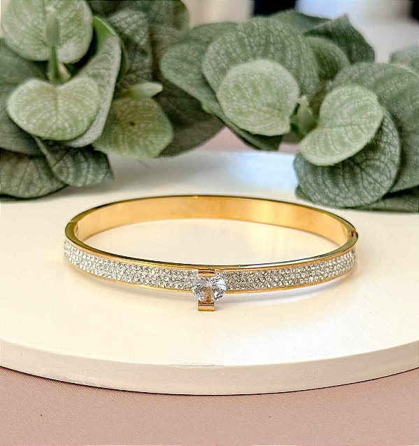 BRACELETE RÍGIDO ZIRCÔNIAS PONTO DE LUZ 6MM - AÇO