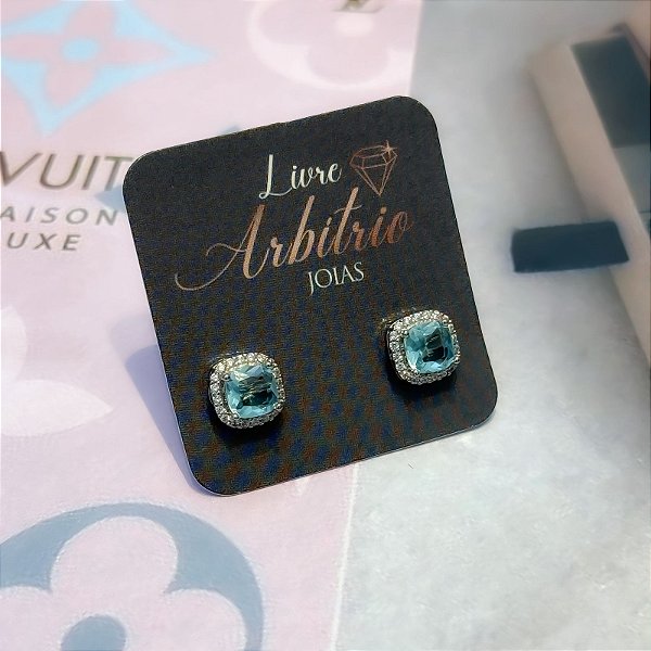 BRINCO QUADRADO DIAMOND 9MM AQUAMARINE