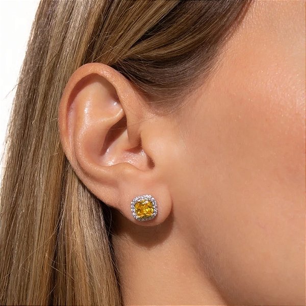 BRINCO QUADRADO DIAMOND 9MM CITRINO