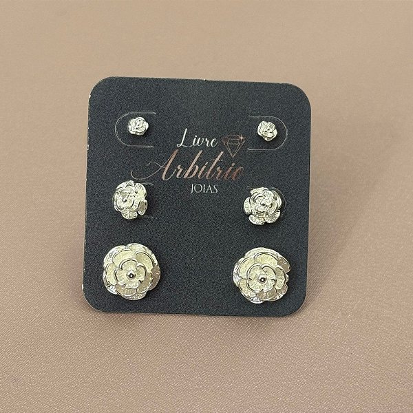 TRIO DE BRINCOS ROSAS FOSCAS DIAMOND