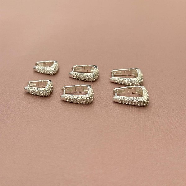 TRIO DE BRINCOS ARGOLA U DIAMOND ZIRCÔNIAS