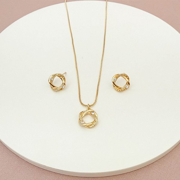 CONJUNTO GOLD LUNA CIRCLE PEDRAS