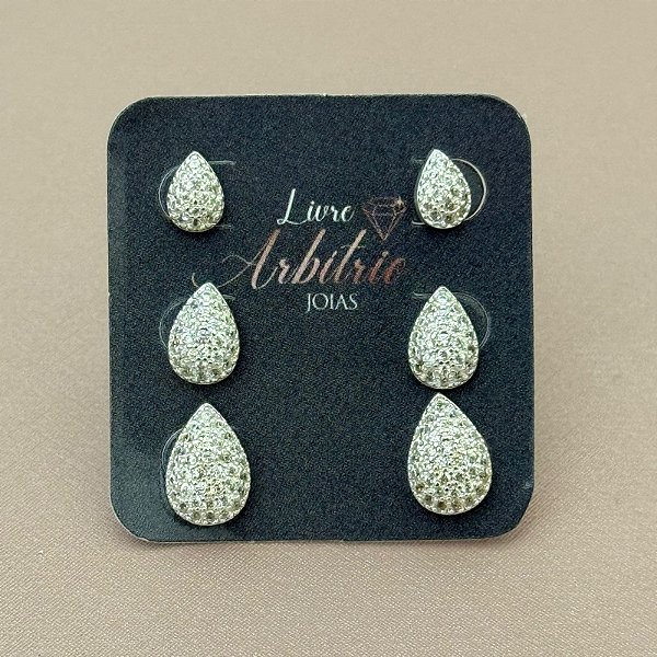 TRIO BRINCOS GOTAS CRAVEJADAS DIAMOND