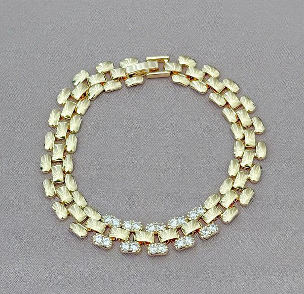 PULSEIRA ELOS RELÓGIO CRAVEJADA GOLD