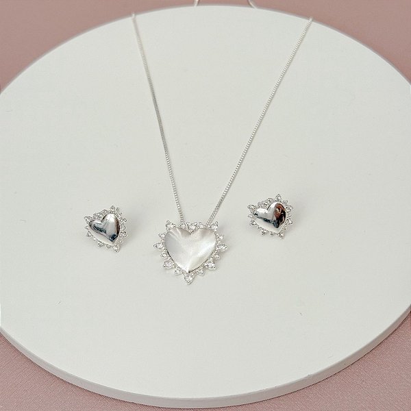 CONJUNTO BRINCO COLAR CORAÇÃO LOVE SPARK GOLD