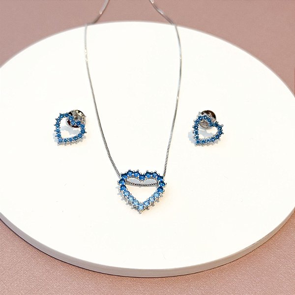 CONJUNTO CORAÇÃO RÓDIO  BLUE  VAZADO