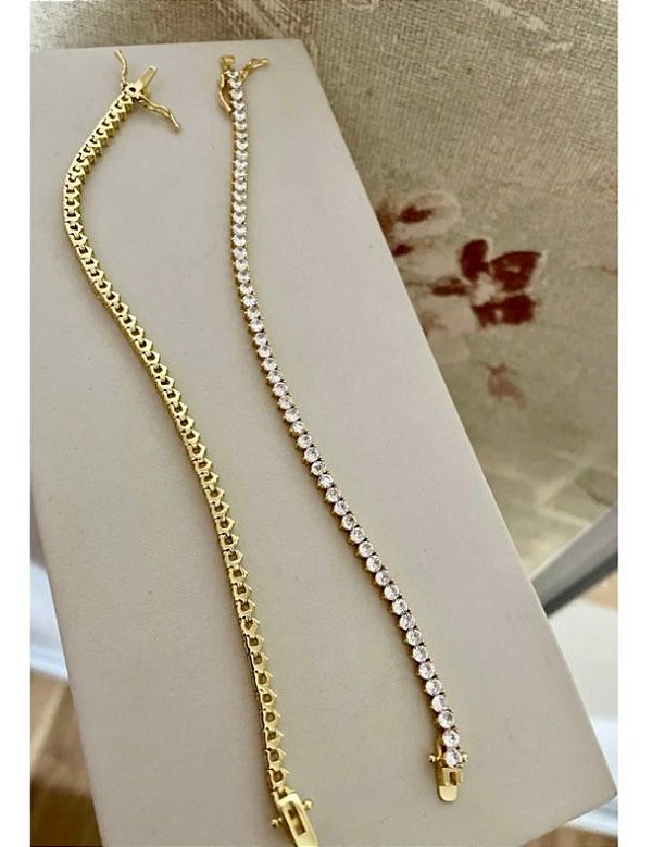PULSEIRA RIVIERA DOURADA CRISTAL 3 PONTAS 3MM 17CM