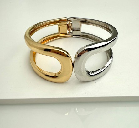 BRACELETE ORGÂNICO VAZADO RÓDIO E OURO