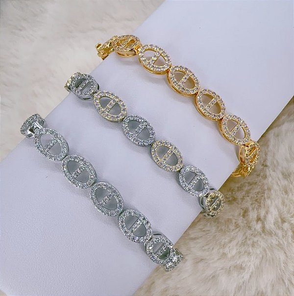 PULSEIRA ELOS CRAVEJADA COM EXTENSOR - RÓDIO