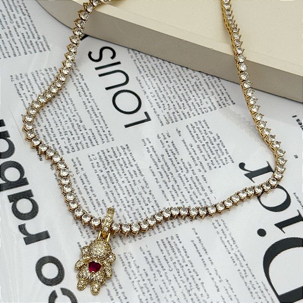 PINGENTE MENINA CRAVEJADO GOLD PINK - G