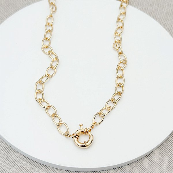 CORRENTE ELOS OVAIS DOURADA FECHO BOIA 40CM