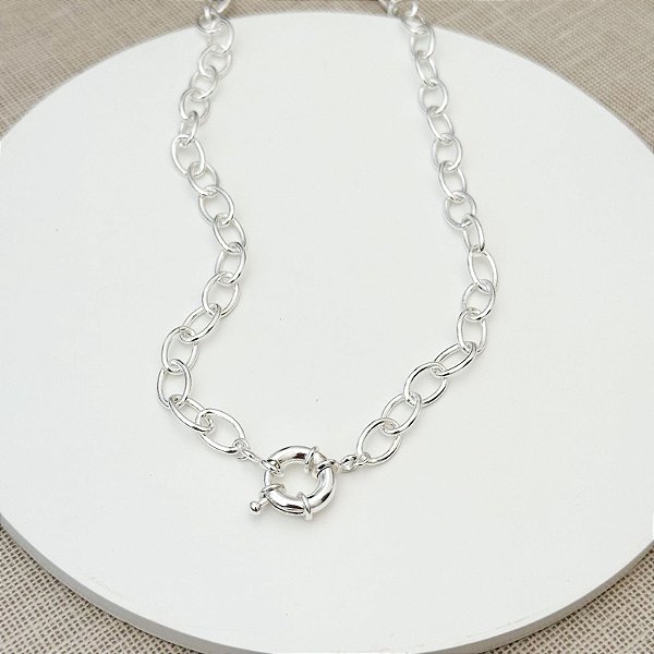 CORRENTE ELOS OVAIS PRATA FECHO BOIA 40CM