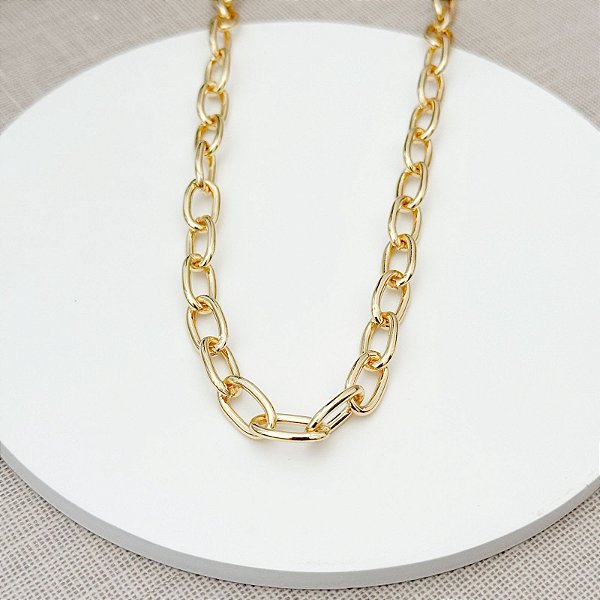 CHOKER ELOS OVAIS DOURADA40CM + 10CM DE EXTENSOR