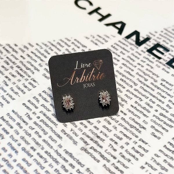 BRINCO RETANGULO DIAMOND ROSA CLARO 9mmx7mm