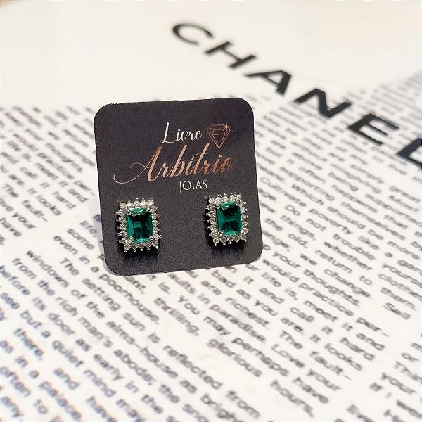 BRINCO RETANGULO DIAMOND TURMALINA 1,2CM X 1CM