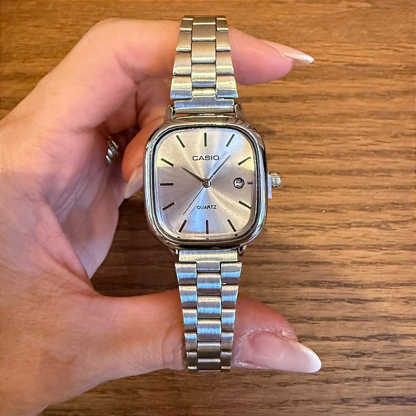RELÓGIO CASIO MINI PRATA MOSTRADOR BRANCO