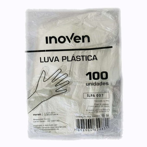 LUVA PLASTICA DESCART. INOVEN 100UND