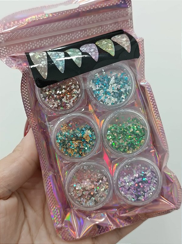 KIT COM 6 BRILHOS FLOCADOS MESCLADOS