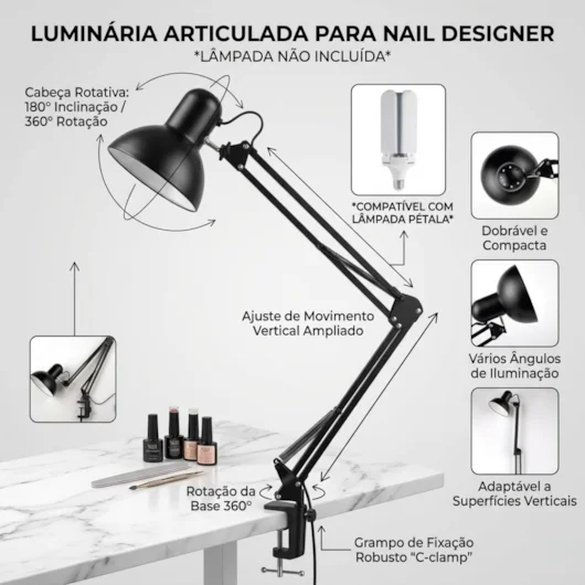 LUMINARIA PIXAR COM BOCAL REMOVIVEL E GANCHO PRETA