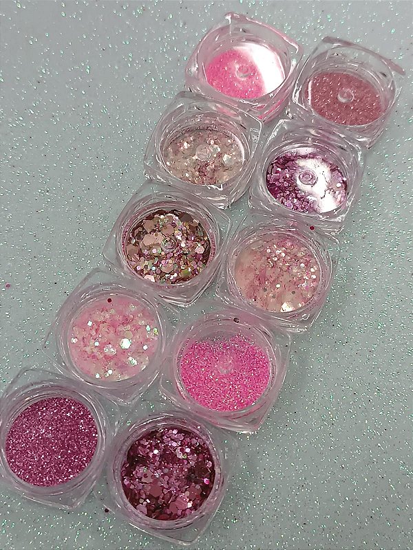 KIT 10 GLITTER ROSA NEON